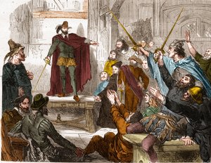 Møde i Komitéen af seksten (16) i 1588 (Repræsentanternes Råd for de seksten kvarterer i Paris) Oprørskomité dannet i Paris under ligaen. af Unknown artist