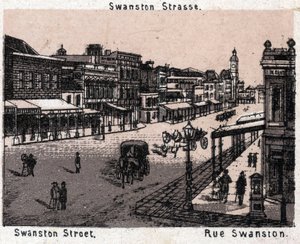 Melbourne, Australien: udsigt over Swanston Street. i "" Verden illustrerer 168 visninger"" Udateret (slutningen af det 19. århundrede) af Unknown artist