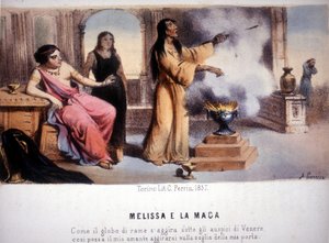 Melissa og troldkvinden: ""På samme måde som kobberkuglen er påvirket af Venus, så min elsker kan dukke op på mit dørtrin". 1857. af Unknown artist