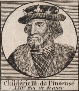 Merovingerdynasti: Portræt af Childerik III (714-755) Frankernes Konge - CHILDERIC III (d. 754) Frankernes Konge, 741-751, og den sidste af Merovingerne - gravering fra "" Instruction sur l