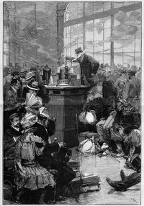 Foranstaltning truffet mod den udbredte koleraepidemi i Toulon: Desinfektionsrummet på Gare de Lyon, Paris. Indgravering i ""The Illustrious World"" af Unknown artist