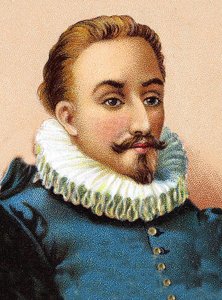 Miguel de Cervantes Saavedra 1547-1616 - Portræt af Miguel de Cervantes (1547-1616), spansk digter og dramatiker af Unknown artist