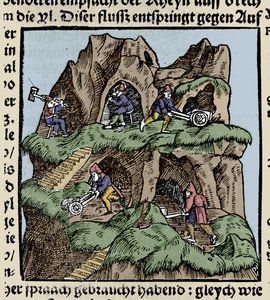Miner i det 15. århundrede. Stik fra Johann Stumpffs "Den Edlen Strength Besten Fromen". begyndelsen af det 16. århundrede. af Unknown artist