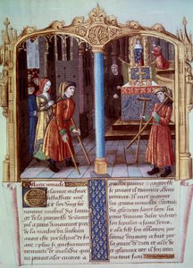Miracle of Saint Louis (1214-1270): en lams kriger med bequille. Miniature i "" Life and miracles of Saint Louis"" af Unknown artist