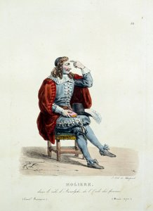 Molieres kostume i rollen som Arnolphe i stykket "Kvindernes skole"" i 1670. Kostume af fransk komedie af Hippolyte Lecomte (1781-1857). Indgravering af det 19. århundrede. Saml. Lad os gå. af Unknown artist