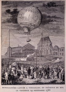 Montgolfiere lanceret i Versailles, i nærværelse af kongen (Louis XVI), fredag 19/09/1783 - i "" Les Contemporains"", n.d. slutningen af 1800-tallet. af Unknown artist