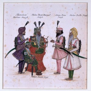 Moonshee Bishun Singh, Maha Raja Ranjeet Singh, Raja Dian Singh, Sirdar Dulla Singh af Unknown artist