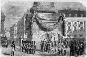 Nationalfestens morgen den 15. august 1864 ved foden af søjlen på Place Vendome i Paris. Indgravering i "The Illustrious Universe" af Unknown artist