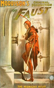 Morrisons originalproduktion af Faust: midnatsbesøget - plakat for et skuespil: illustration af Fausts besøg af Unknown artist