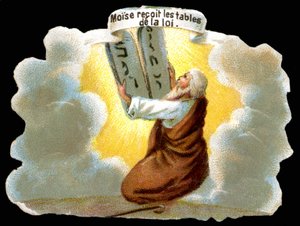 Moses modtager lovens tabeller (10 bud) - Chromo. af Unknown artist