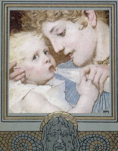 Mor giver flasken til sit barn - 1800-tallet af Unknown artist