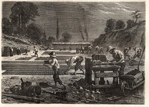 Moulage des bricques - Støbning af mursten - gravering i 