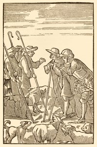 Bjerg Delectable de bestiger nu fra The Pilgrims Progress From This World, To That Who Is To Come af John Bunyan (1628-1688) Christian and Hopeful meet the Shepherds: Knowledge, Experience, Wat af Unknown