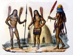 Mundrucu og Jivaros indianere i Ecuador. Stik 1846-48. af Unknown artist