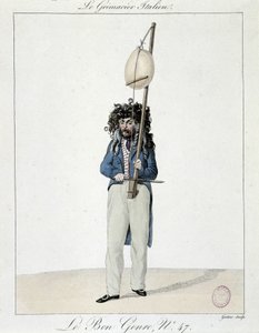 Musiker på gaden: den italienske grimacier - gravering, Carnavalet. af Unknown artist
