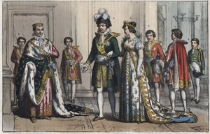 Napoleon Bonaparte (1769-1821), som konge af Italien - Vicekonge (vicekonge) - en vicekongens hustru - Butler - Lord Chamberlain - Page-boy - equerry - ceremonimester - gravering fra "" Skikke og skikke for alle folk i universet. Eller regeringens historie af Unknown artist