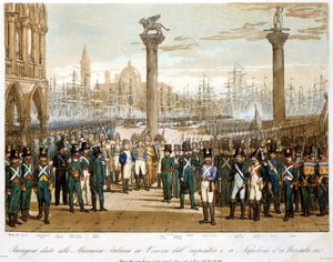 Napoleon I i Venedig den 29. november 1807 foran den italienske flåde. Gravering af 1845 af Unknown artist