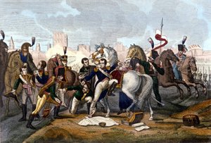 Napoleon I såret foran Regensburg den 23. april 1809. Indgravering 1800-tallet. af Unknown artist