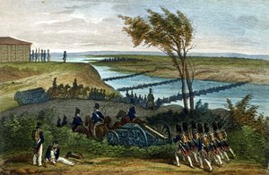 Napoleonskrigen: Russisk kampagne. Passage af floden Niemen (Dnjemen) den 24/06/1812, som adskiller de to imperier. Indgravering af det 19. århundrede. af Unknown artist