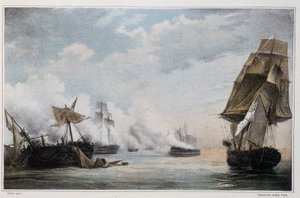 Søslag mellem det franske skib "Formidable", og de engelske skibe, "Cesar", "Spencer", "Venerable" og fregatten "Thames" før Cadiz den 13. juli af Unknown artist