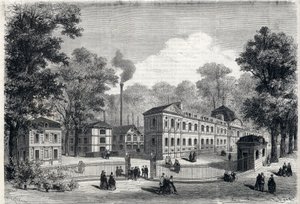 Ny bygning af den imperiale porcelænsfabrik i Sevres i 1868. Indgravering i "" L