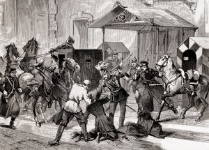 Nihilisme i Rusland - Attentatforsøg mod Aide de Camp, general Loris Melikoff (Loris-Melikoff), uden for døren til hans hotel i Great Moskaia i 1880 - Den russiske nihilistbevægelse i det 19. århundrede: mordforsøg på grev L af Unknown artist