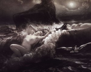 Nymfer - litografi af Unknown artist