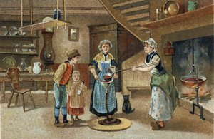 Gammel skik, der fejres i Dauphiné-regionen: La boudinée. Kromolitografi i slutningen af det 19. århundrede. af Unknown artist