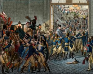 Et hundrede dage: "" Napoleon Bonaparte (1769-1821) vendte tilbage fra sit eksil på øen Elba - triumferende indtog den 20. marts 1815 i Palais des Tuileries - Gravering 1800-tallet af Unknown artist