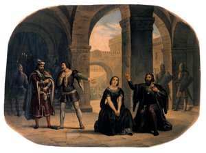 Operascenen "" I vespri siciliani"" (De sicilianske vespers) komponeret af Giuseppe Verdi. kromolitografi fra slutningen af det 19. århundrede.. af Unknown artist