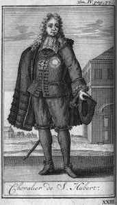 Ridderordener. Ridder af Saint Hubert til hertugen af Juliers i det 15. århundrede I "Historien om militære ordener eller riddere, af de sekulære og regulære militser af begge køn, som er blevet etableret indtil videre. Udgave taget fra Abbe Giustiniani, R af Unknown artist