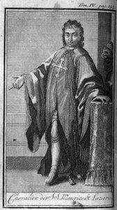 Ridderordener. Ridder af Saint Maurice og Lazarus i Savoyen i det 16. århundrede. I "" Historien om militære ordener eller riddere, af seculieres og regulære militser af begge køn, som er blevet etableret indtil videre. Udgave taget fra Abbe Giustinian af Unknown artist