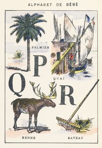 P Q R: palmetræ, havn, rensdyr, rive af Unknown artist