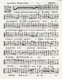 Side med partitur af Confitebor tibi domine-salmen dedikeret til Palestrina af Costanzo Porta af Unknown artist