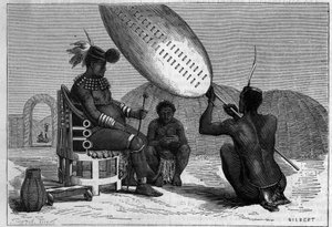 Panda, afdøde konge af Zulu. Gravering i "" Nature: gennemgang af videnskaberne og deres anvendelser til kunst og industri "" af 5. april 1879. af Unknown artist