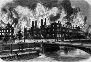 Paris, Kommunen. Brand på Hotel de Ville den 24. maj 1871. Indgravering af det 19. århundrede. af Unknown artist