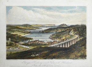 Penryn, Flushing og Falmouth Havne (fra Old Helton Road), ca. 1860-80 (farvet litho på papir) af Unknown artist