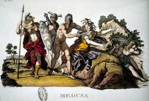 Perseus og Medusa, en af ​​de tre Gorgoner - i Mythological Dictionary af Unknown artist