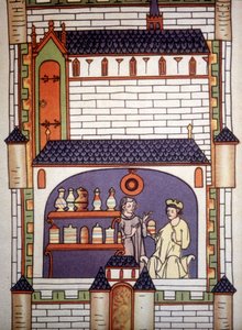 Apotek i et kloster i det 13. århundrede - i "Kirurgi"" af Ruggero di Salerno. af Unknown artist