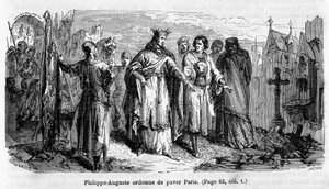Philippe Auguste beordrer at brolægge Paris i det 12. århundrede - gravering af Unknown artist