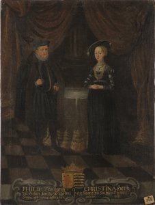 Philippe I de Hesse, dit le Magnanime et Christine de Saxe - Philip I, Landgrave of Hessen (1504-1567) and Christine of Saxony (1505-1549), Landgravine of Hessen, Anonymous . Olie på lærred. Mål: 103x79 cm. Nationalmuseum Stockholm af Unknown artist