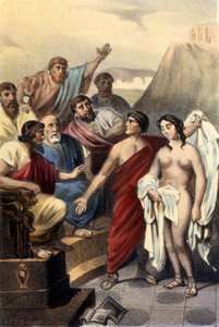 Phryne (græsk kurtisane) foran Athens dommere. af Unknown artist