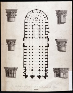 Plan og hovedstæder for katedralen Notre Dame (Notre-Dame) i Paris. 19. århundrede. af Unknown artist