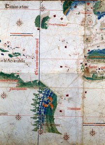 Planisphere of Cantino: Kort over Alberto Cantino fra 1502, der repræsenterer grænselinjen pålagt af Tordesillas-traktaten (1494) mellem portugisisk og spansk Amerika. Biblioteca Estense. Modena af Unknown artist