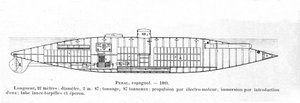 Plade, der repræsenterer den spanske ubåd (ubåd) Peral designet af Isaac Peral (1851-1895) i 1884 af Unknown artist