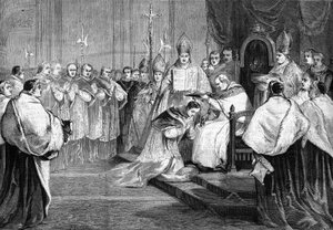 Pave Pius IX overlod kardinalhatten til prins Lucien Bonaparte i 1868. af Unknown artist