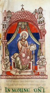 Pave St. Gregoire I den Store (540-604) omgivet af to sekretærer. Han er skrevet repræsentant med en due på skulderen, symbol på Helligånden (Helligånden). Miniature af Saint Gregoires bogstaver af Unknown artist