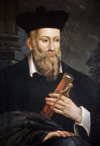 Portræt af Michel de Nostre-Dame (Nostre Dame), kendt som Nostradamus, astrolog (1503-1566), detalje, House of Nostradamus, Salon de Provence, Bouches du Rhone af Unknown artist