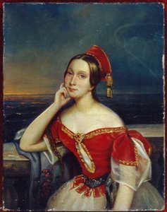Portræt af ballerinaen Marie Taglioni (1804-1884) (Portræt af ballerinaen M. Taglioni). Anonym maleri, olie på lærred. 1800-tals portræt, romantik. State Central A. Bakhrushin Theatre Museum, Moskva. af Unknown artist