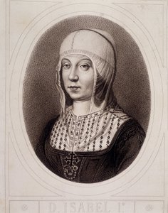 Portræt i medaljon af Isabelle 1. den katolske eller Castilla - gravering af Unknown artist